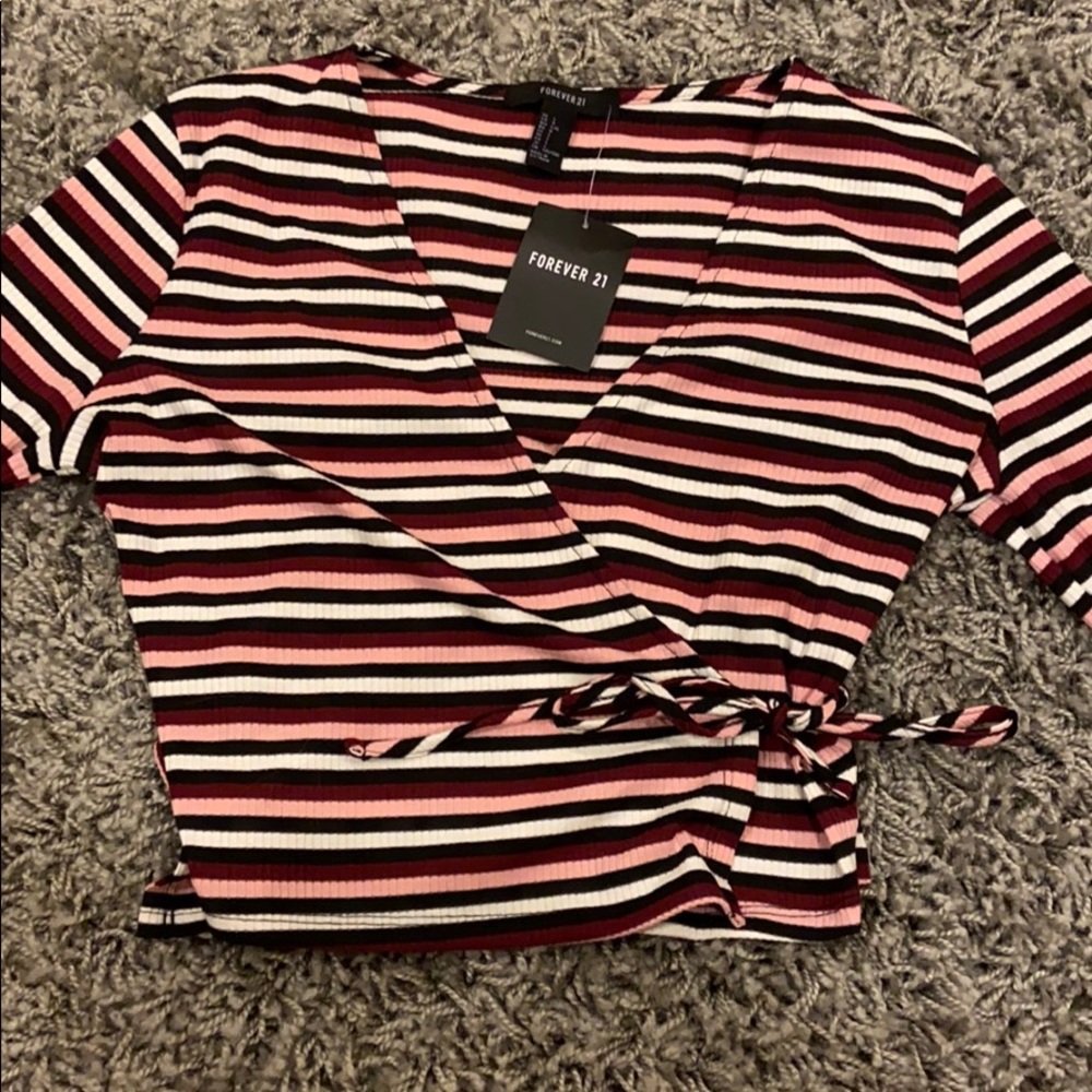striped wrap long sleeve top
